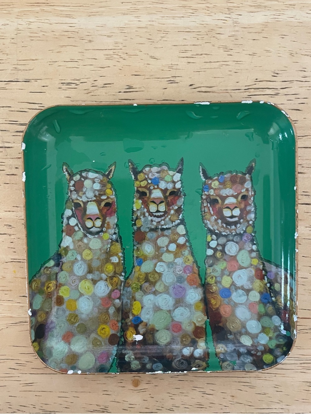 Studio Oh! Llama Green Small Square Trinket Tray, 3 Polka Dot Llamas